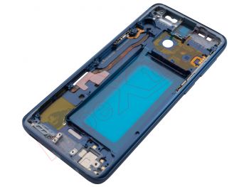Middle housing with "Coral blue" frame and side buttons for Samsung Galaxy S9, SM-G960F